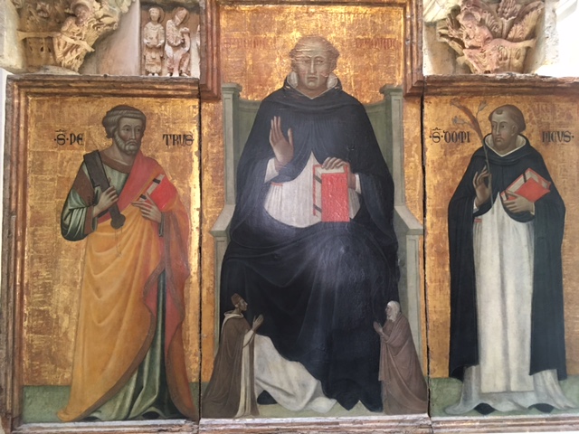 Polyptyque ancien représentant saint Dominique entouré de deux saints